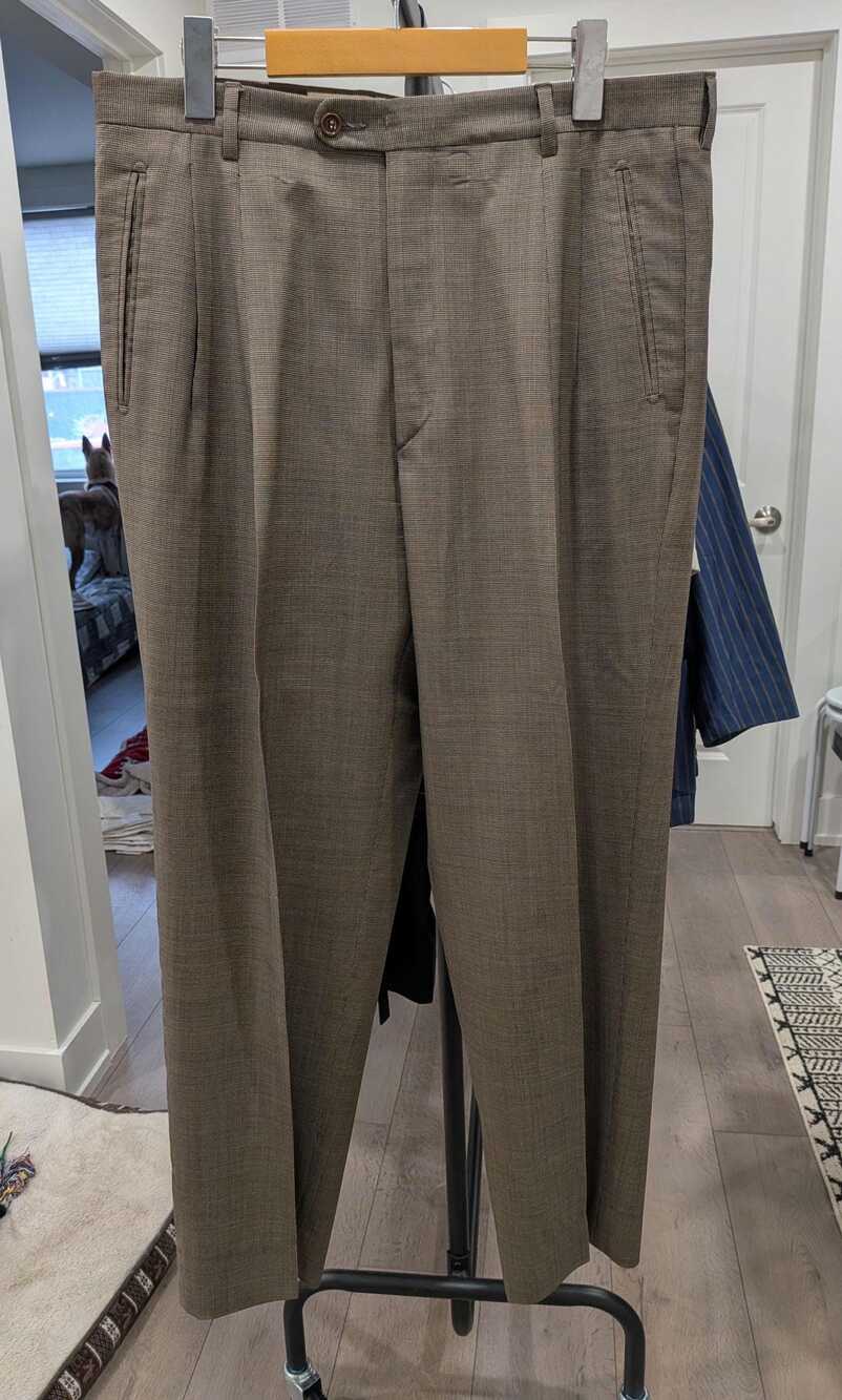 Luciano Visconti Super 100 Wool Trousers Size 34 Brown Micro Houndstooth Made It